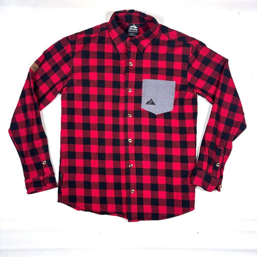 Strafe Aspen Colorado Red Buffalo Plaid Flannel Long Sleeve Button Shirt Mens SM